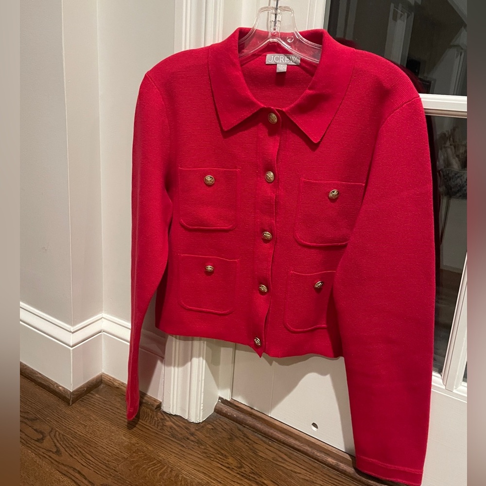 J. CREW Red HOLIDAY cardigan sweater with gold buttons!  FABULOUS!  Worn once!
